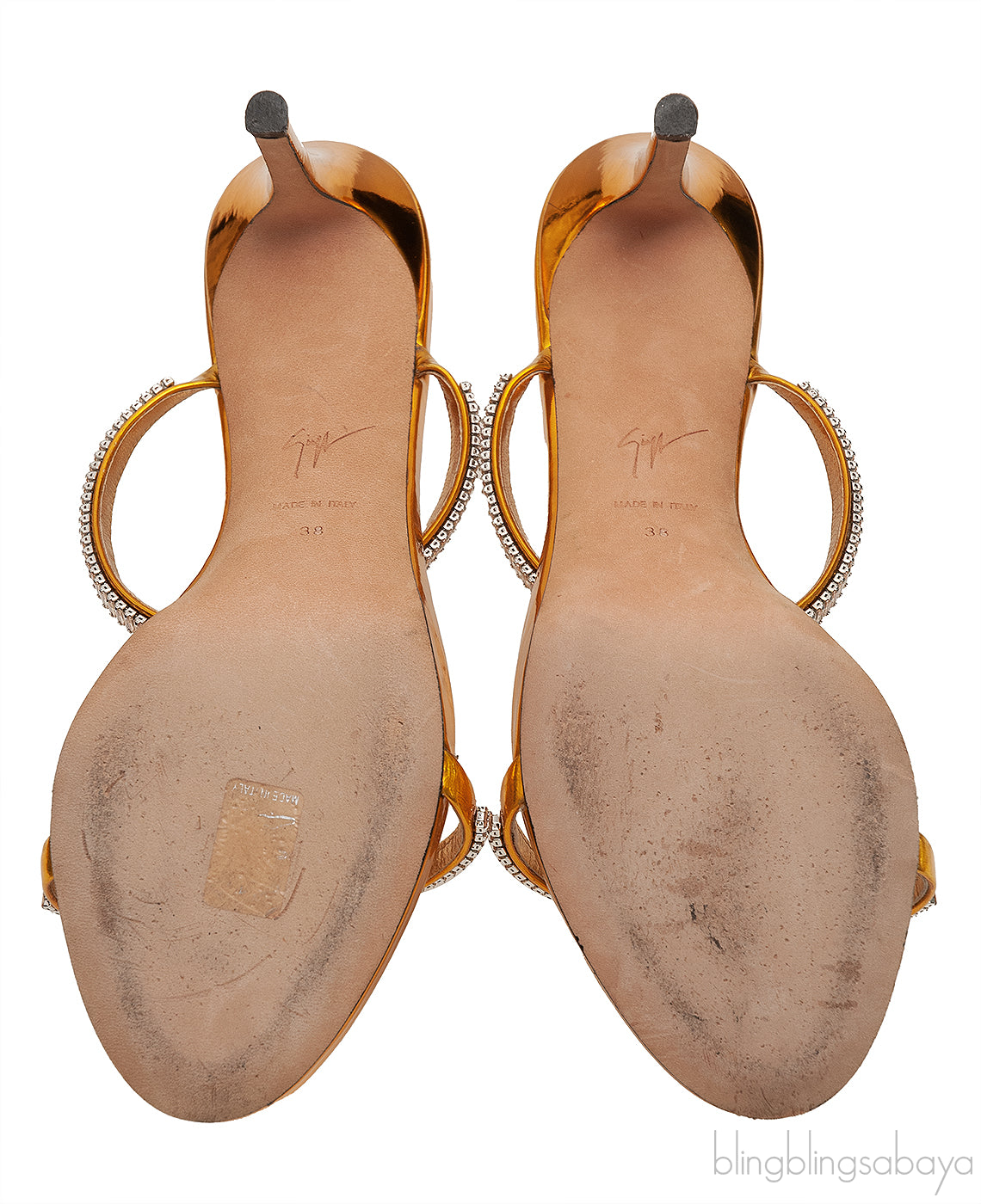 Giuseppe Zanotti Metallic Gold Crystal Embellished Mules
