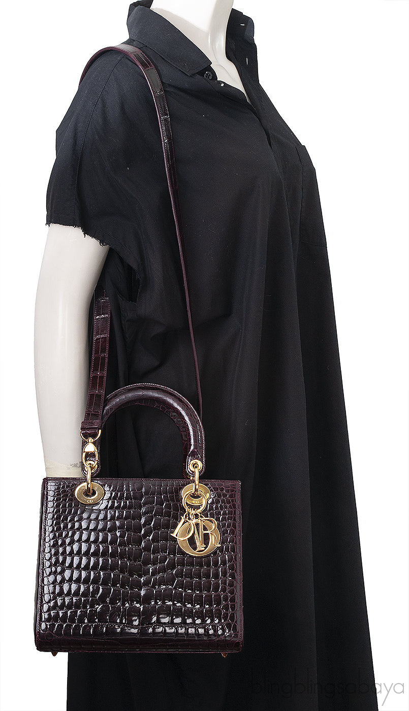 Lady Dior Medium Amethyst Porosus Crocodile GHW