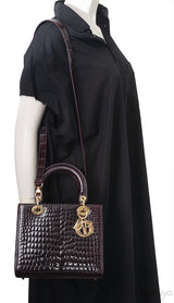 Lady Dior Medium Amethyst Porosus Crocodile GHW