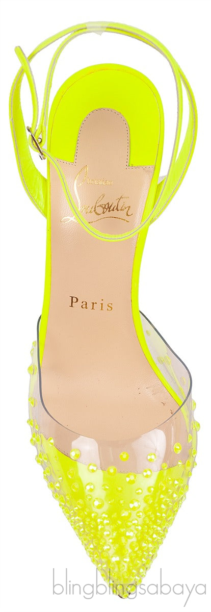 PVC Crystal Neon Green Slingback Heels