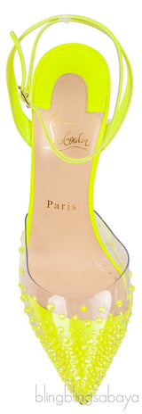 PVC Crystal Neon Green Slingback Heels