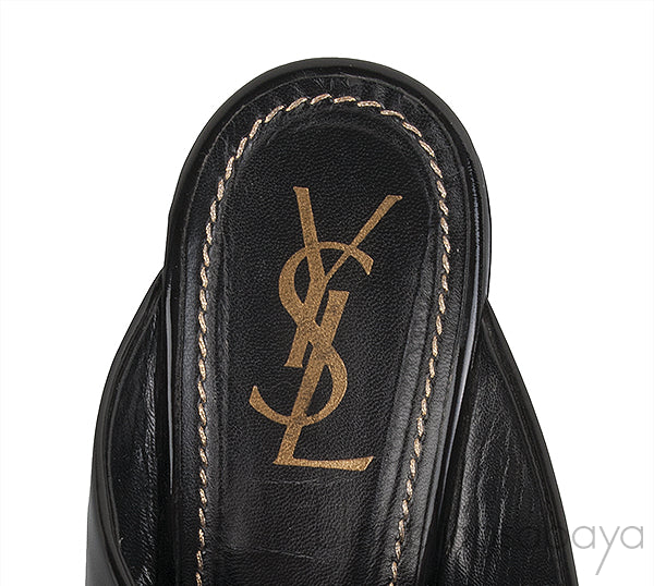 Black Patent Criss-cross Slide Sandals