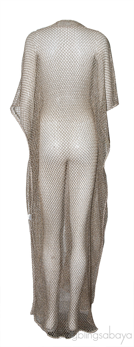 Metallic Gold Net Kaftan Dress