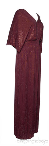 Gucci Burgundy Crystal-Embellished V-Neck Maxi Kaftan Dress