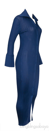 Blue Ribbed Knitted Dress