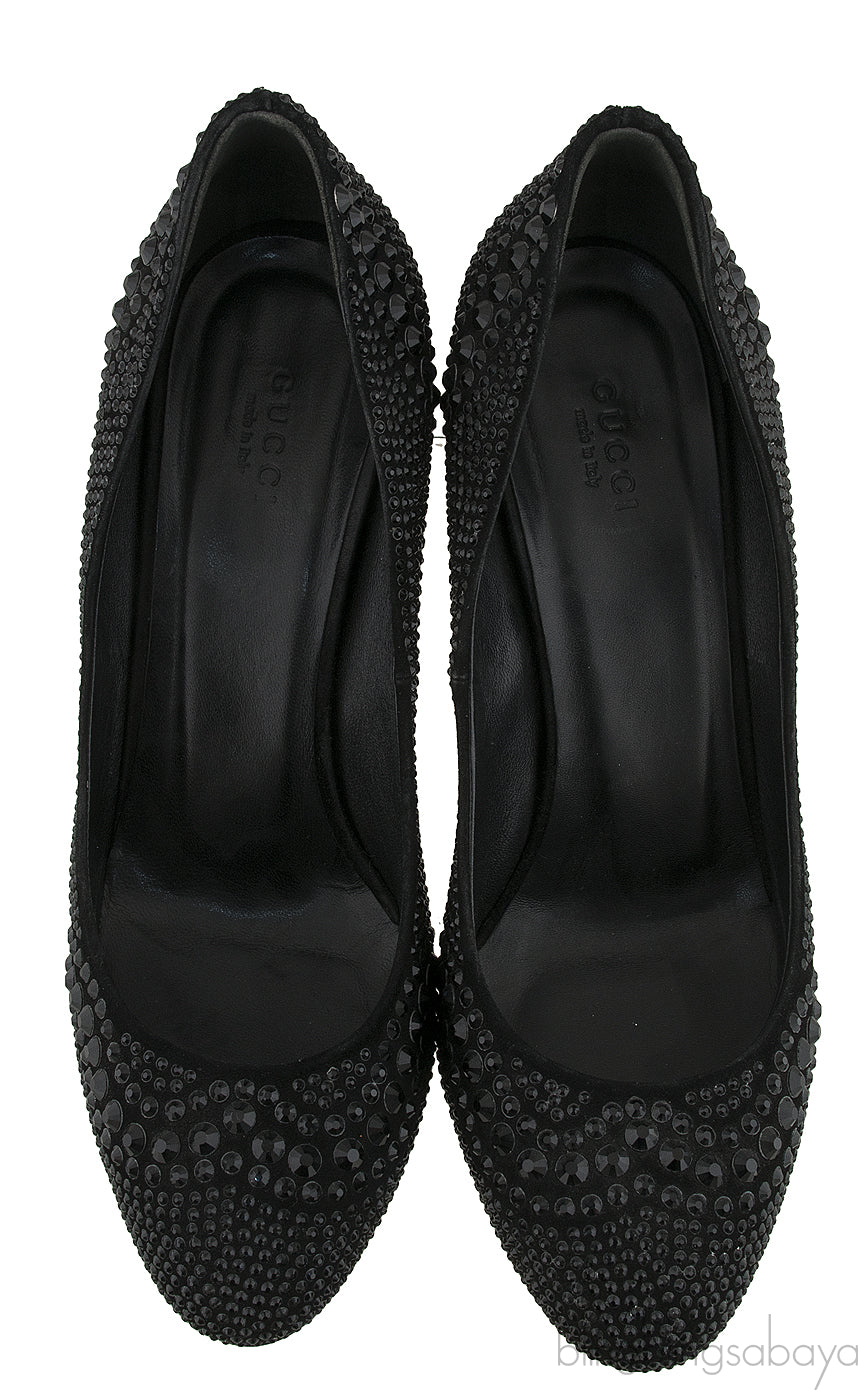Black Crystal Embellished Heels