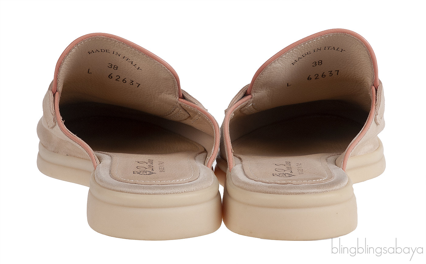 Loro Piana Babouche Charms Walk Loafers Beige Pink Mules