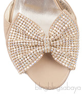 Nude Leather Bow Crystal Sandals