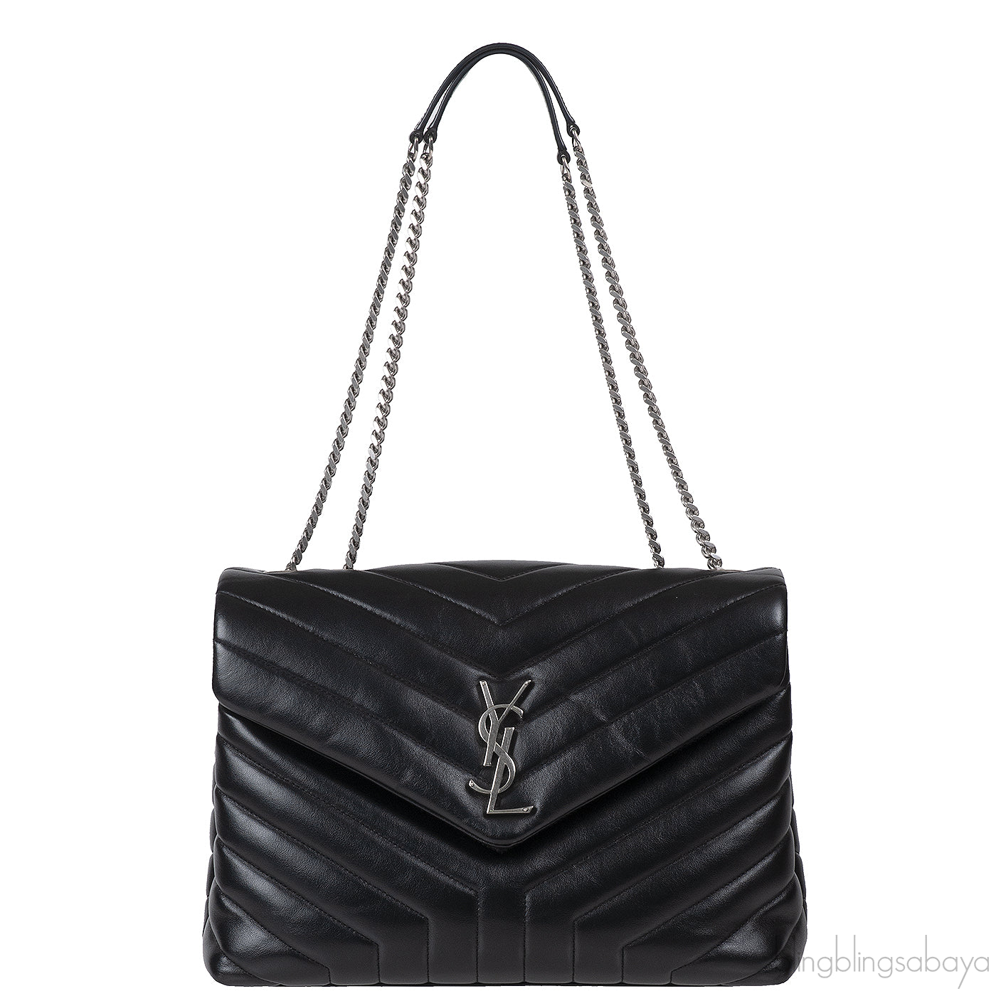 Yves Saint Laurent Black Medium LouLou Chevron PHW