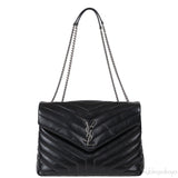 Yves Saint Laurent Black Medium LouLou Chevron PHW