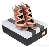 Tri-color Suede Peep Toe Sandals