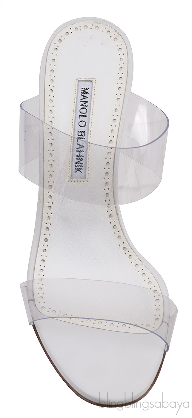 Manolo Blahnik White Clear ECO PVC Scolto Open Toe Mules