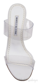 Manolo Blahnik White Clear ECO PVC Scolto Open Toe Mules