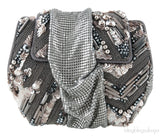 Grey Satin Metal Mesh Clutch