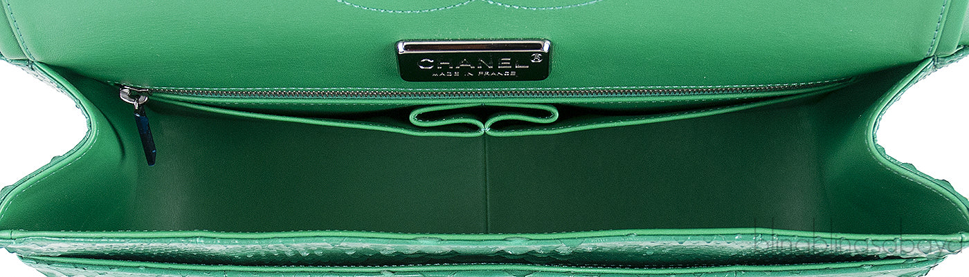 Chanel Classic Jumbo CC Emerald Green Python Flap Bag
