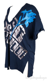 Blue Oversized Logo Print T-shirt