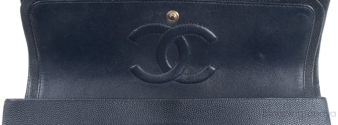 Classic Midnight Blue Medium Double Flap Bag GHW
