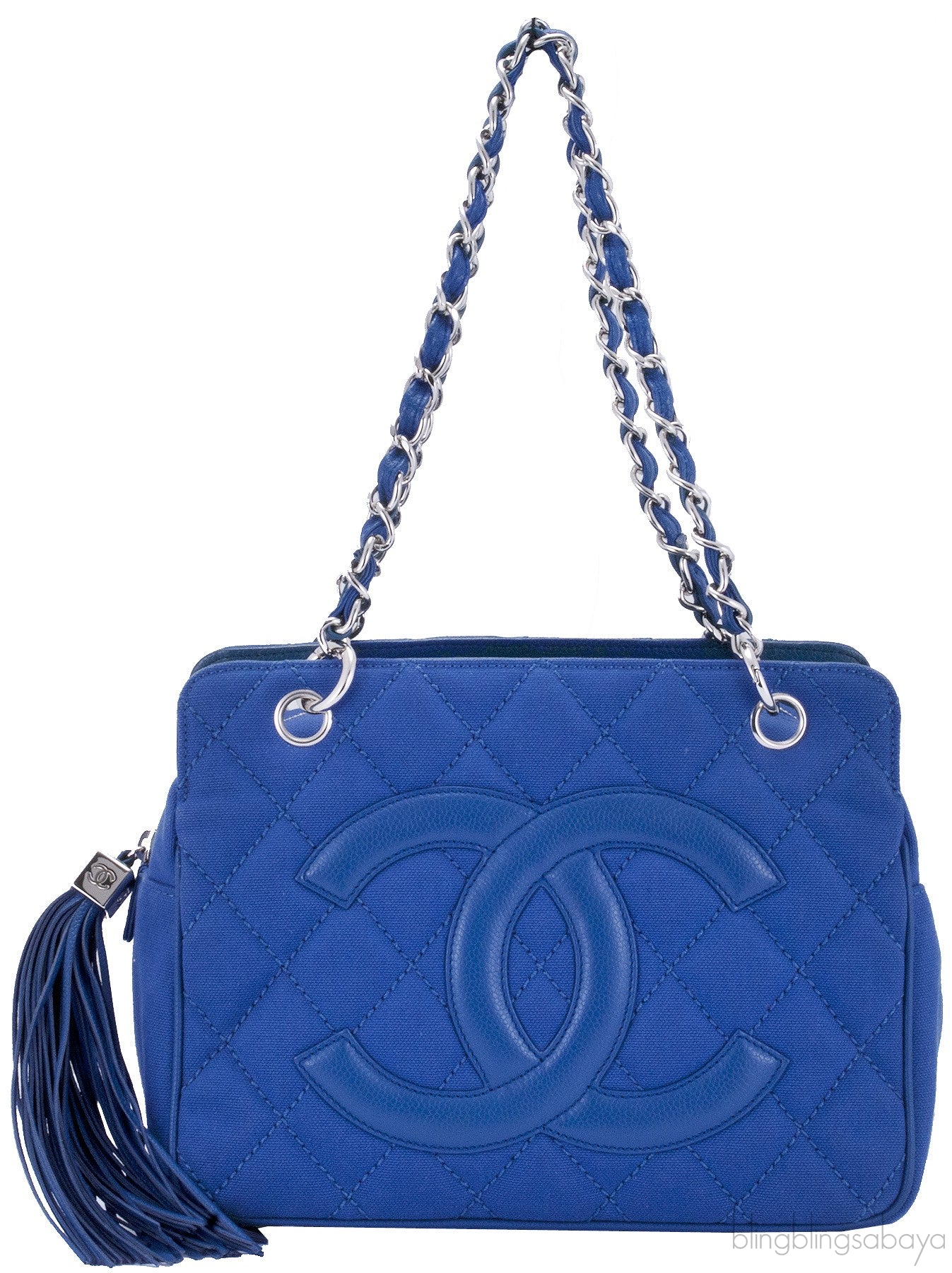 CC Denim Quilted Tassel Handbag