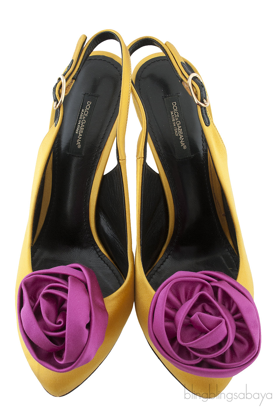 Bi-color Satin Floral Vamp Slingback