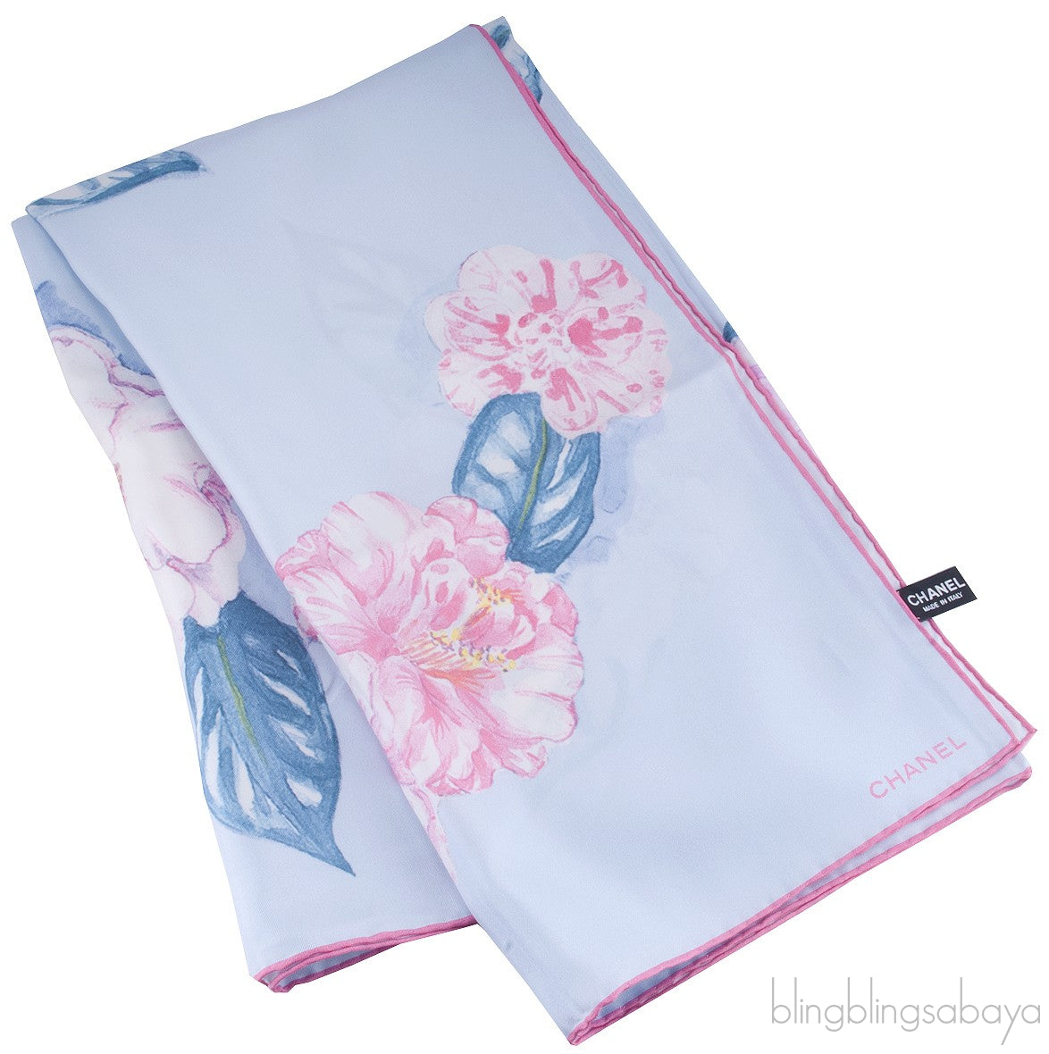 Blue Floral Square Silk Scarf