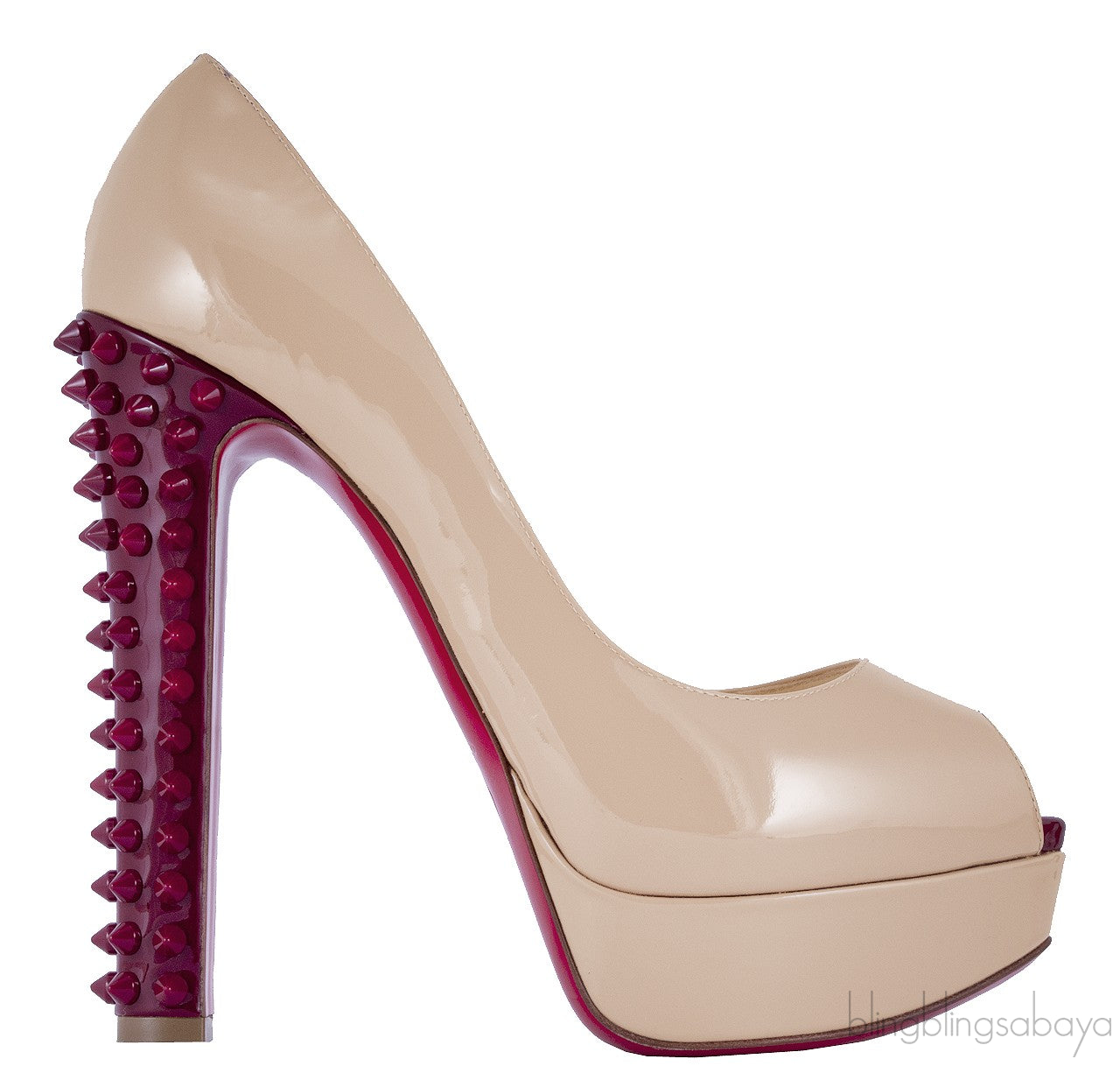 Babel Patent Peep Toe Spikes Pump