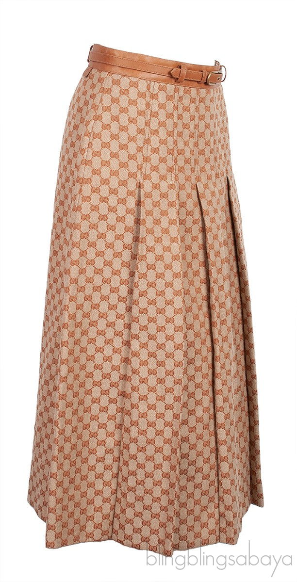 Guccissima Pleated Skirt w/ Leather Belt