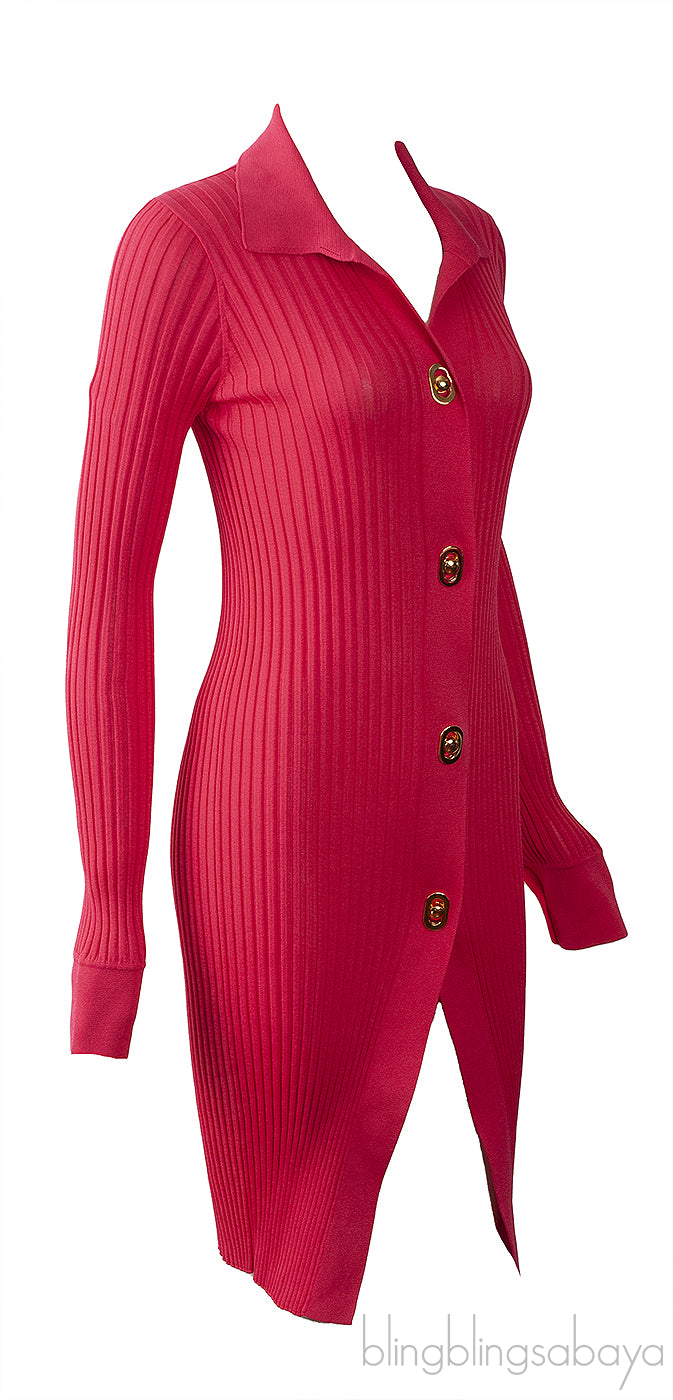 Fuchsia Pink Knit Ribbed Dress