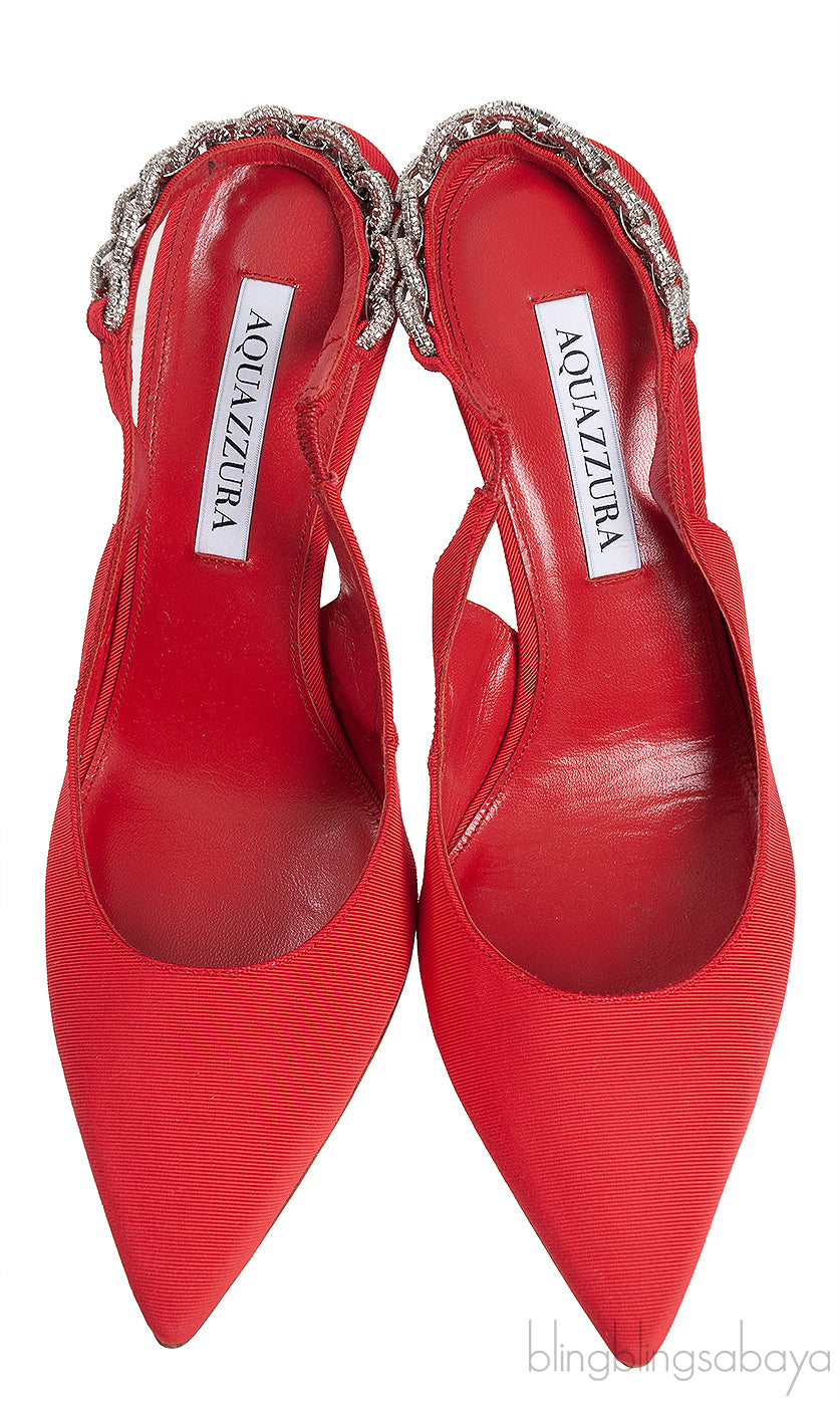 Aquazzura Red Love Link 105 Crystal Slingback Heel