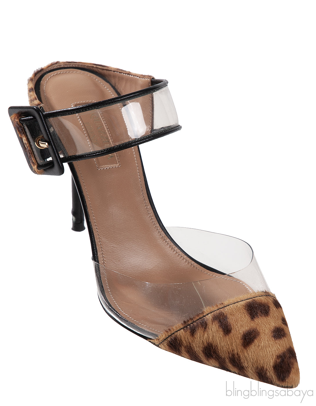 Aquazzura Brown Leopard Pony Hair PVC Mules