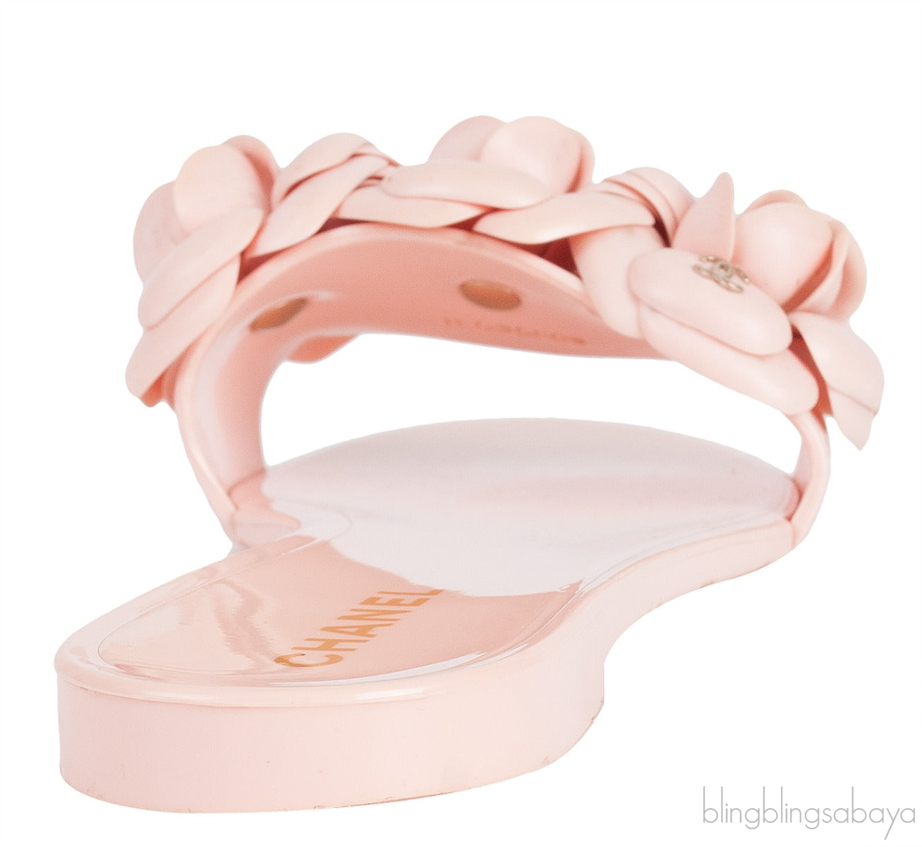 Pink Camellia Rubber Logo Mules