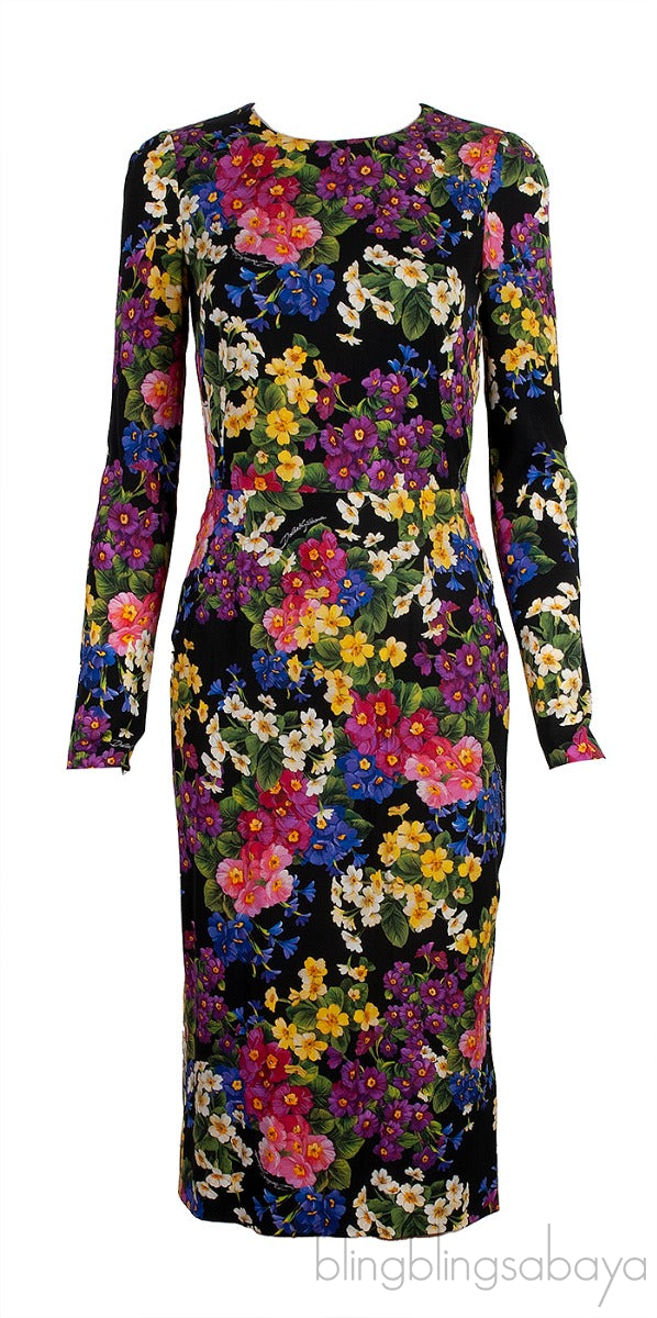 Floral Print Midi Dress Black