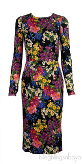 Floral Print Midi Dress Black