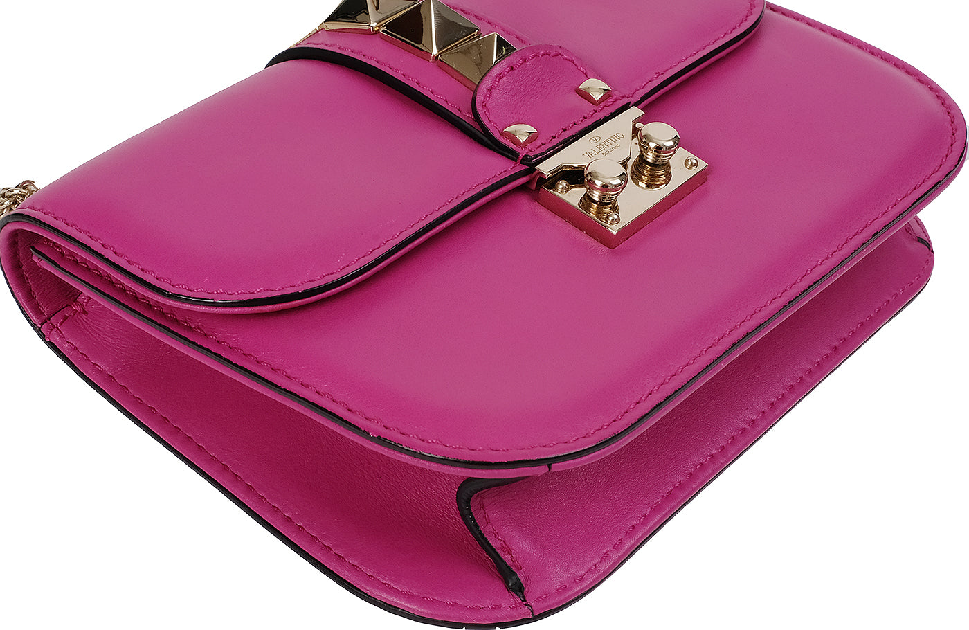 Valentino Garavani Fuchsia Glam Lock Rockstuds Shoulder Bag