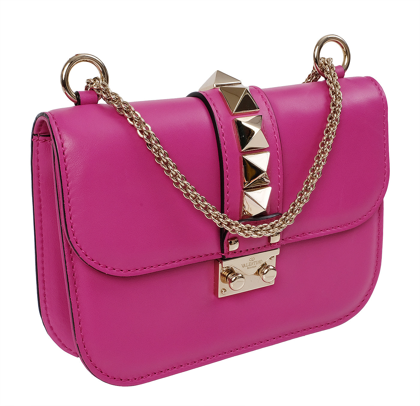 Valentino Garavani Fuchsia Glam Lock Rockstuds Shoulder Bag