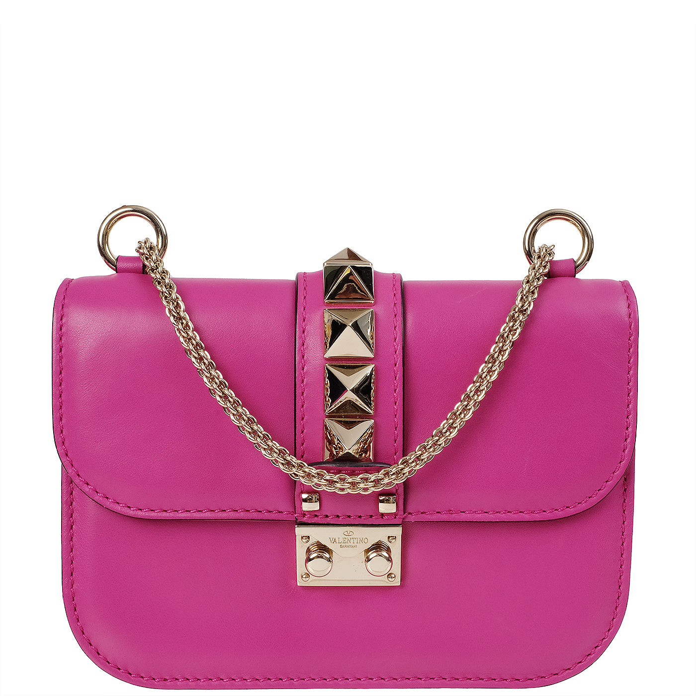 Valentino Garavani Fuchsia Glam Lock Rockstuds Shoulder Bag