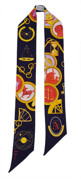 Christian Dior Silk Multicolor Zodiac Print Twilly