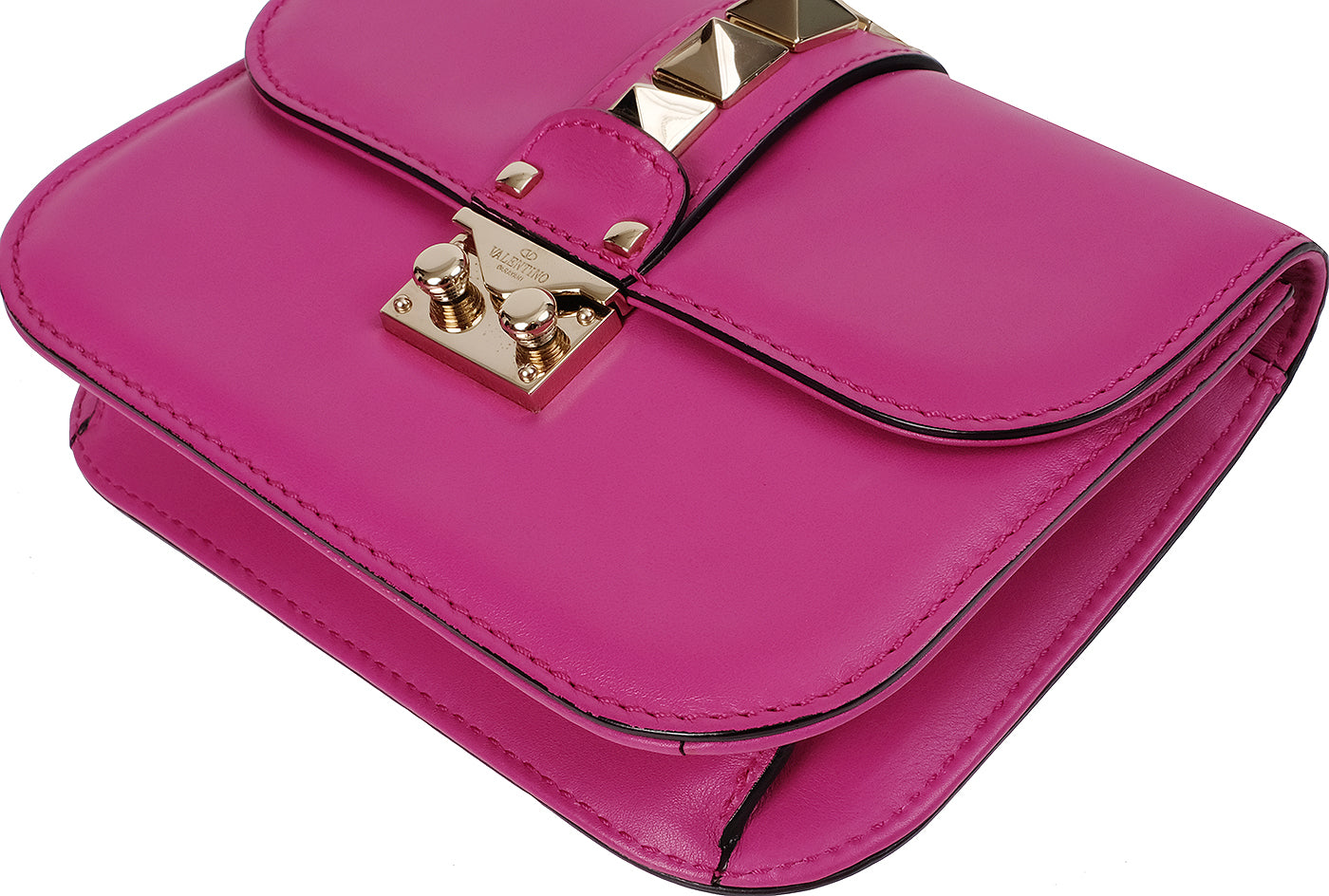 Valentino Garavani Fuchsia Glam Lock Rockstuds Shoulder Bag