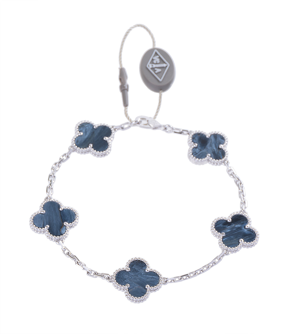 Van Cleef & Arpels Vintage Alhambra 5 Motif Blue Pietersite White Gold Bracelet