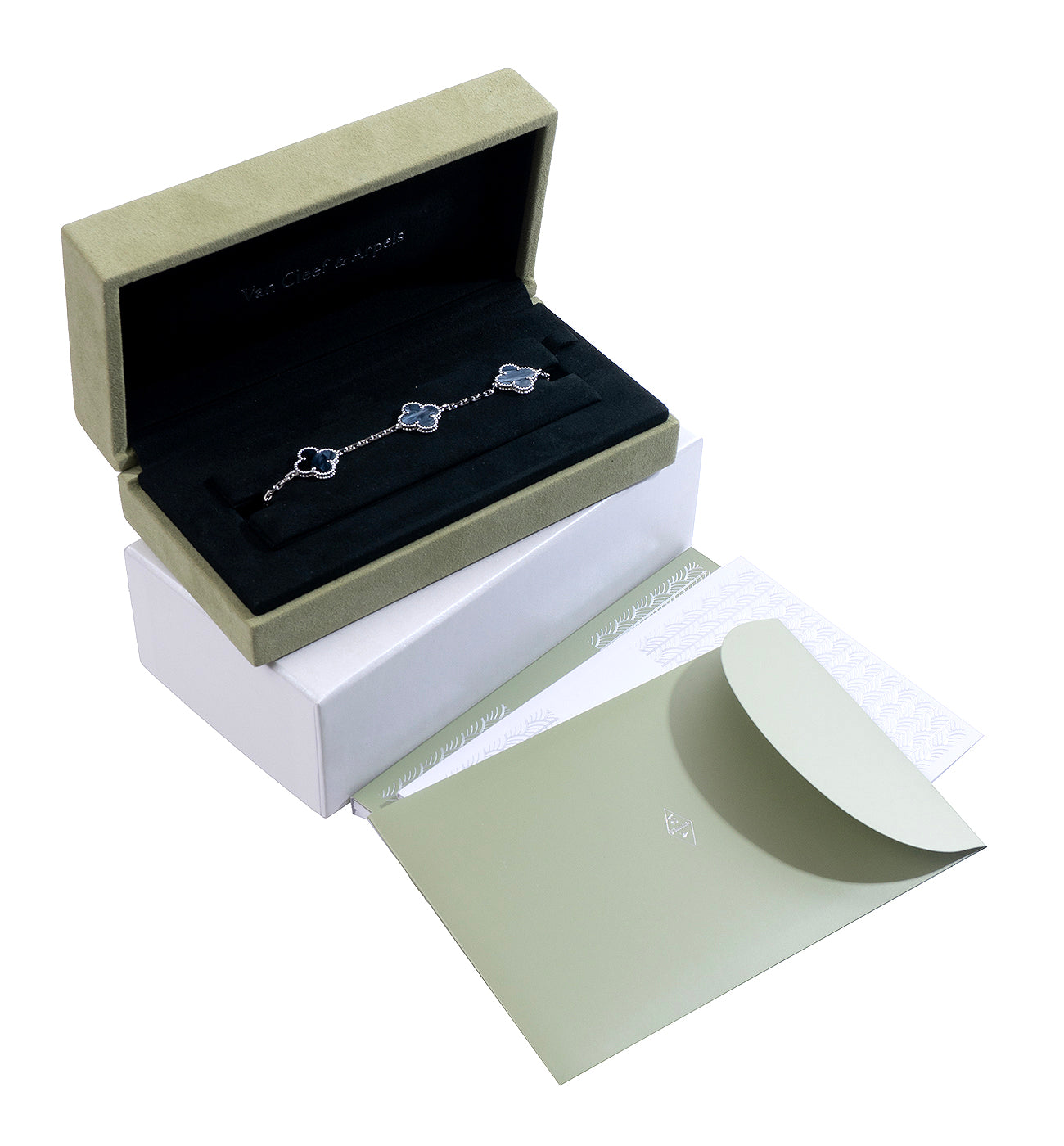 Van Cleef & Arpels Vintage Alhambra 5 Motif Blue Pietersite White Gold Bracelet