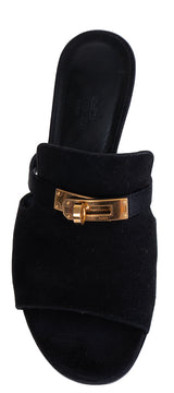 Hermes Black Suede Mule Sandals