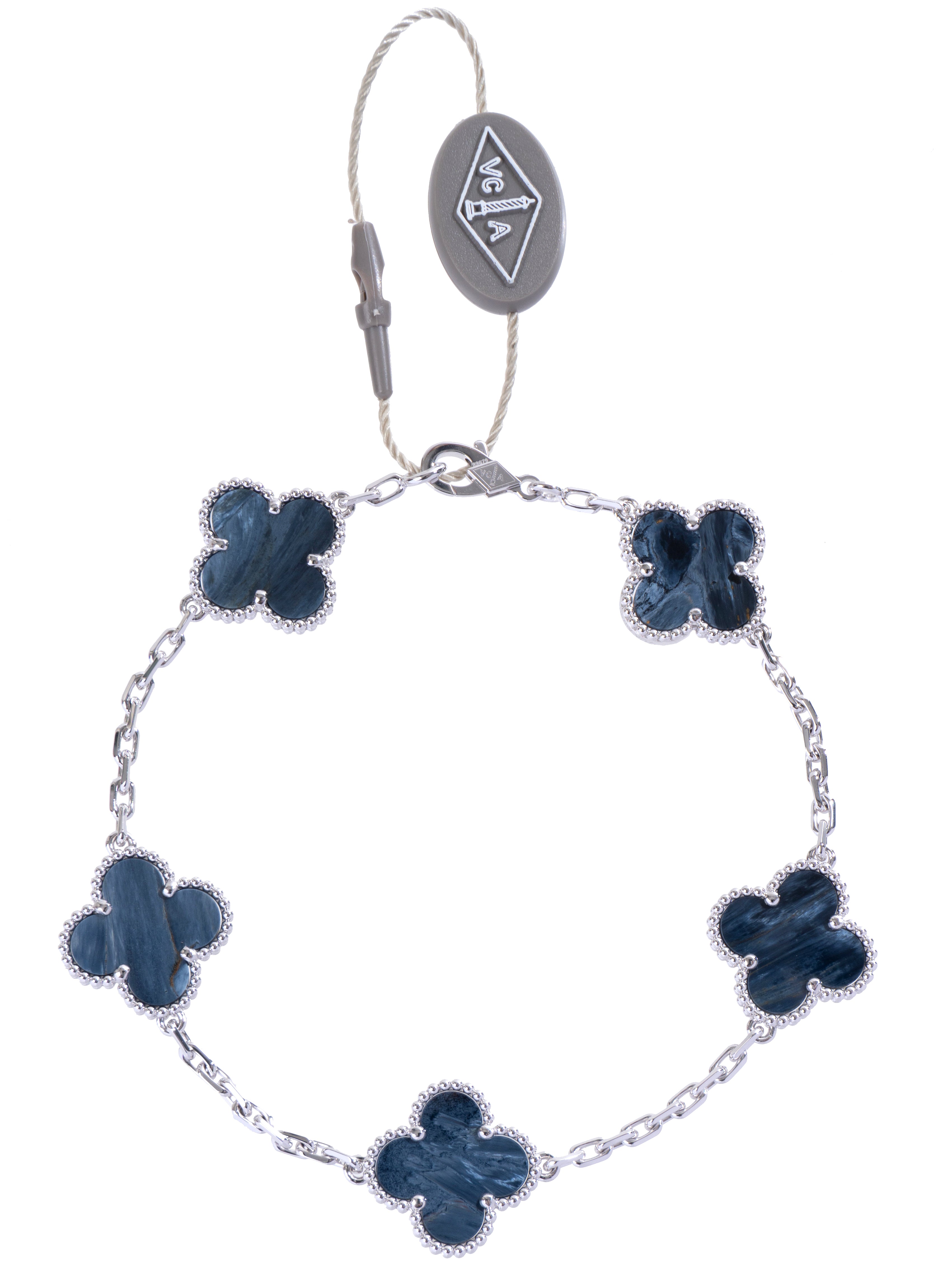Van Cleef & Arpels Vintage Alhambra 5 Motif Blue Pietersite White Gold Bracelet
