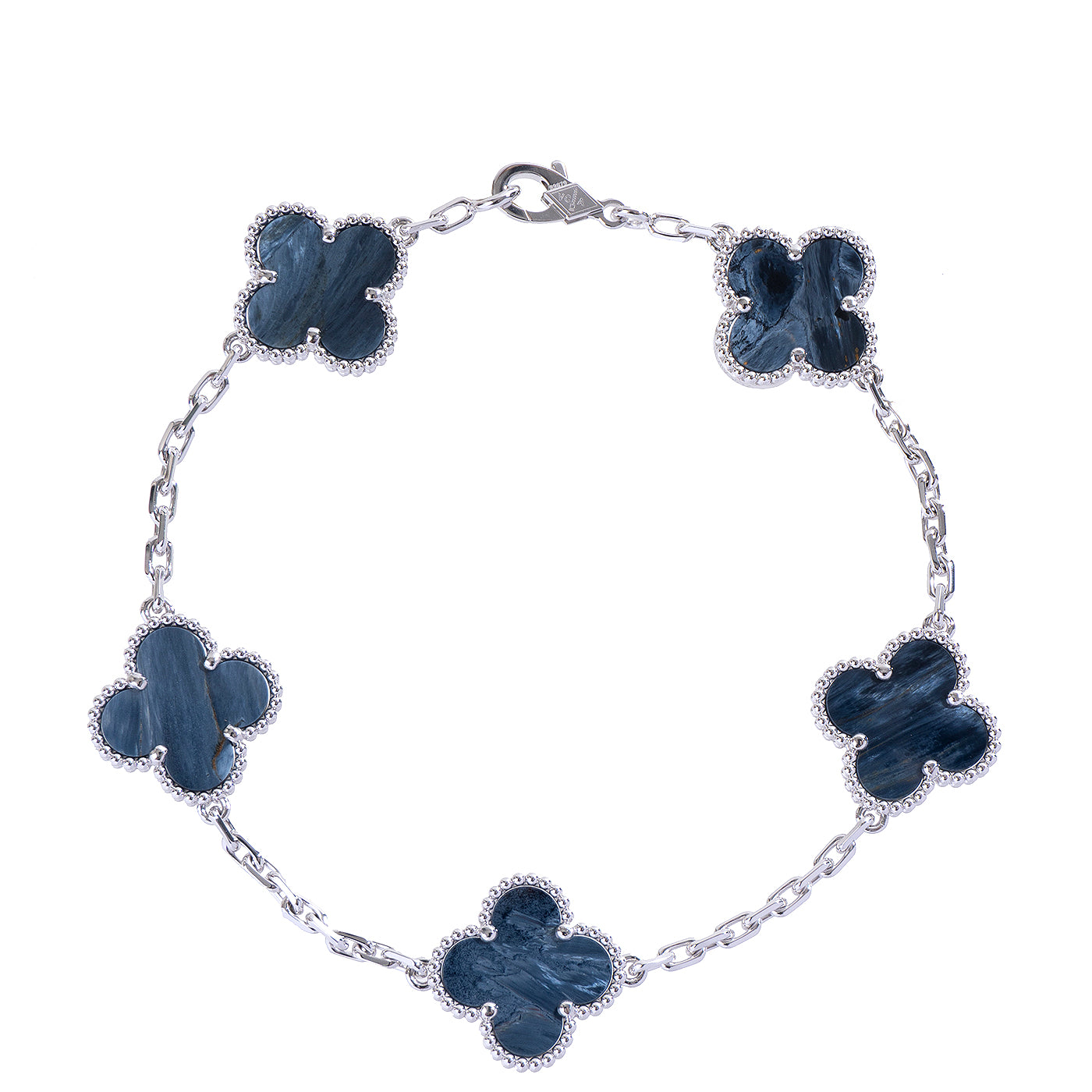 Van Cleef & Arpels Vintage Alhambra 5 Motif Blue Pietersite White Gold Bracelet