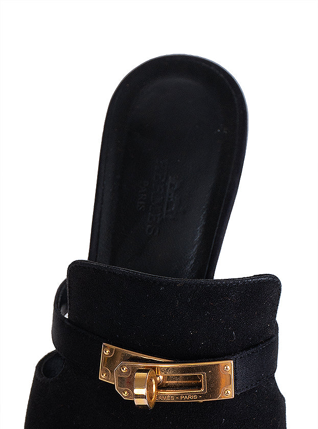 Hermes Black Suede Mule Sandals