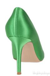 Green Satin Pointed Toe Heels