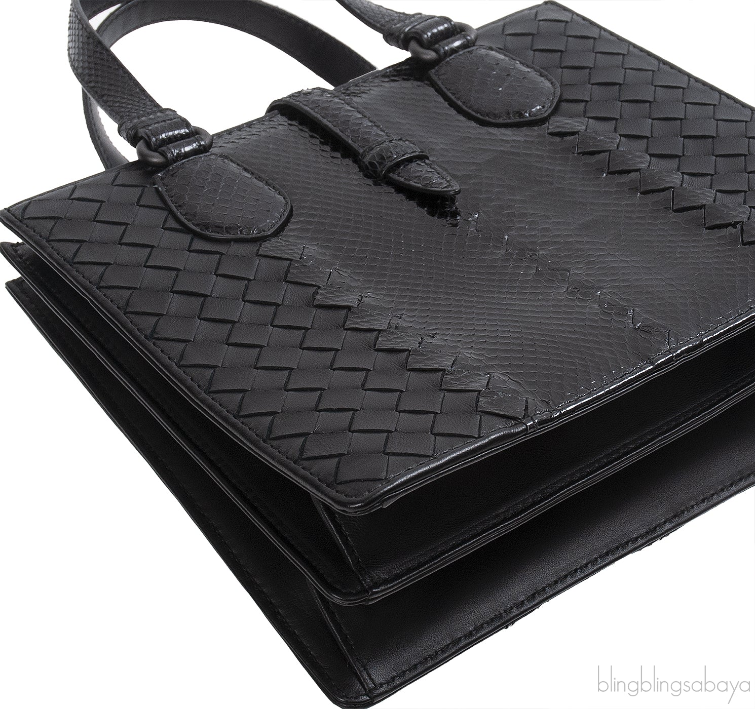 Bottega Veneta Black Intrecciato Leather & Python Handbag