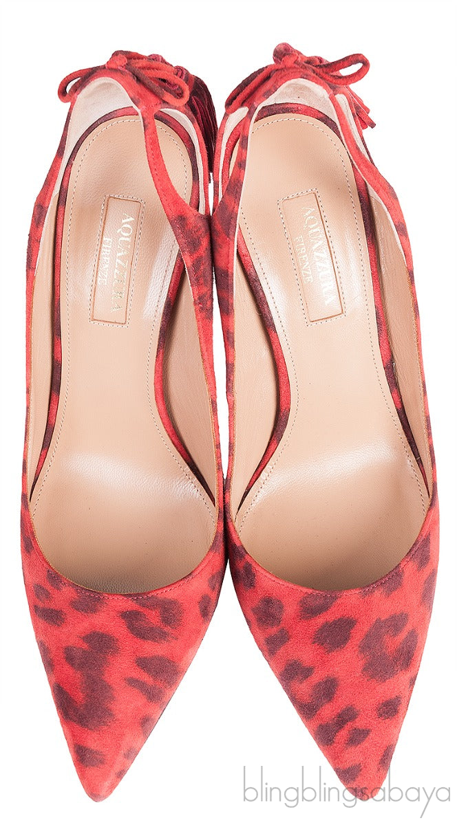 Red Leopard Tassel Suede Heels