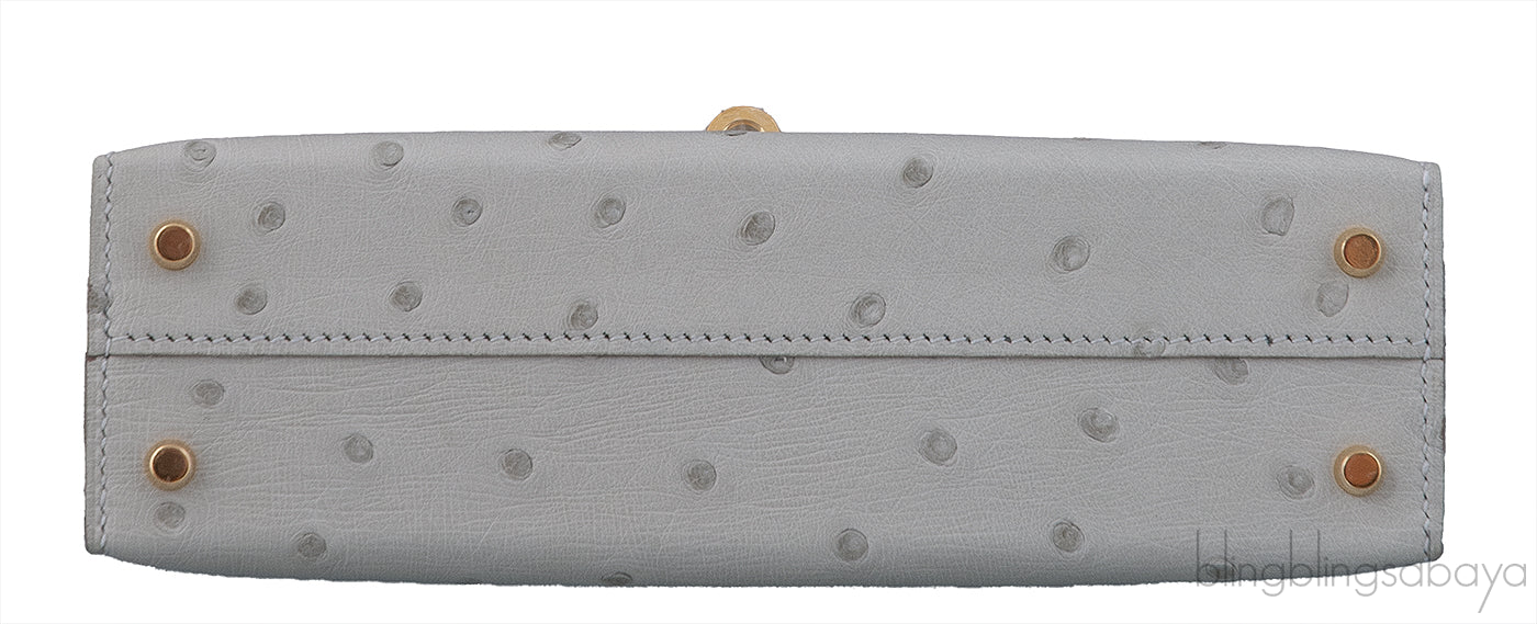 Kelly 20 Mini II Sellier Gris Perle Ostrich GHW
