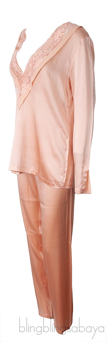 Light Orange V-neck Long Sleeve Pajama Set