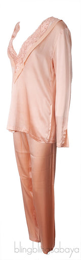 Light Orange V-neck Long Sleeve Pajama Set