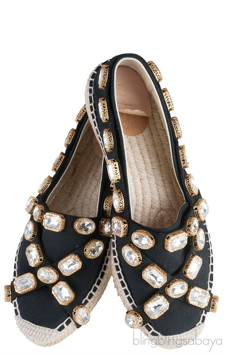 Gucci Pepita Black Canvas Crystal Espadrille